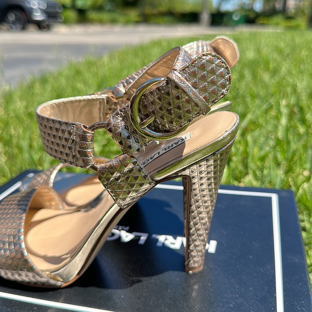 Karl Lagerfeld Paris Cieone Gold Leather heel size 6